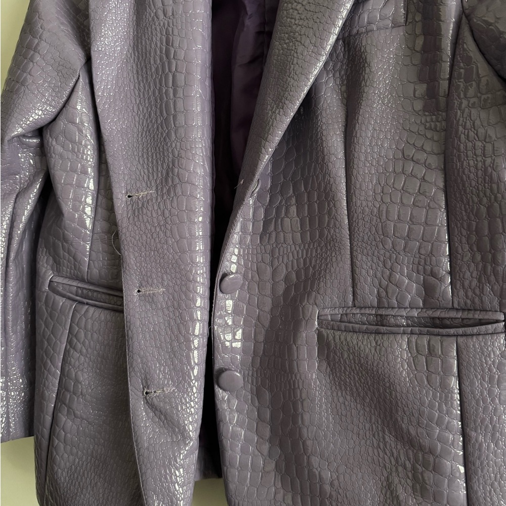 Nasty Gal Collection Lilac Faux Leather Croc Embossed Oversized Blazer - Picture 6 of 8